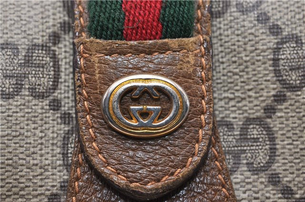 Authentic GUCCI Web Sherry Line Clutch Hand Bag Purse GG PVC Leather Brown 0963G