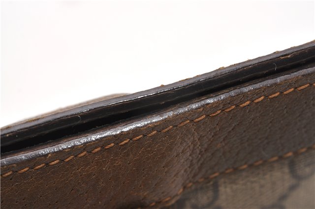 Authentic GUCCI Web Sherry Line Clutch Hand Bag Purse GG PVC Leather Brown 0963G