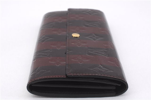 Auth Louis Vuitton Vernis Rayures Portefeuille Sarah Wallet Wine Red Box 0965F