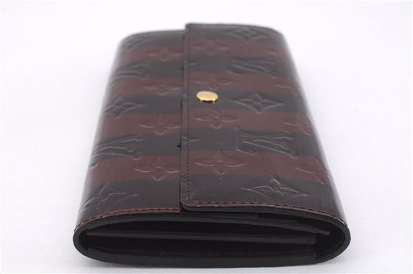 Auth Louis Vuitton Vernis Rayures Portefeuille Sarah Wallet Wine Red Box 0965F