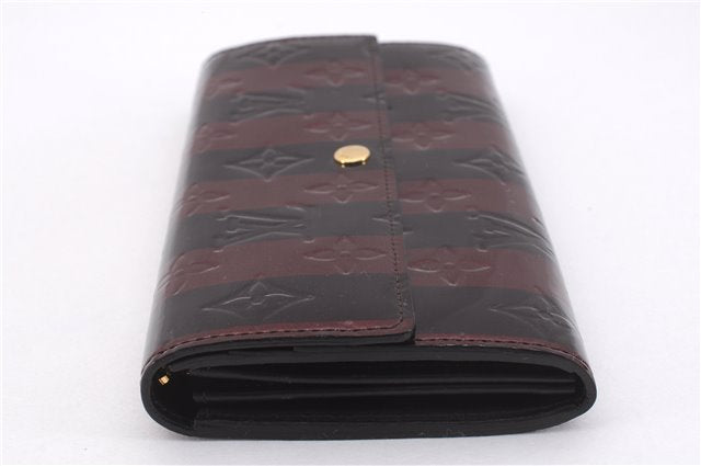 Auth Louis Vuitton Vernis Rayures Portefeuille Sarah Wallet Wine Red Box 0965F