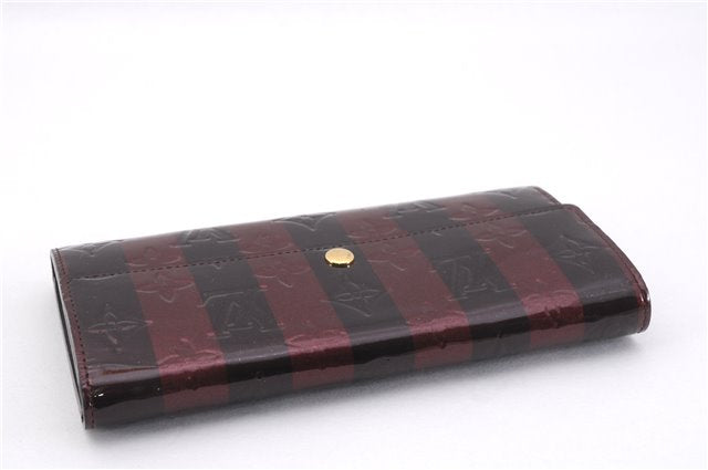 Auth Louis Vuitton Vernis Rayures Portefeuille Sarah Wallet Wine Red Box 0965F