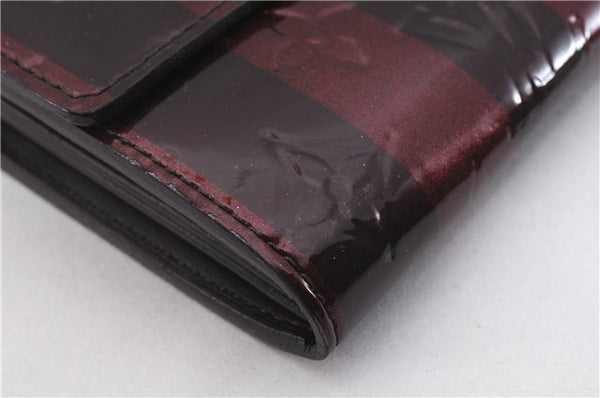 Auth Louis Vuitton Vernis Rayures Portefeuille Sarah Wallet Wine Red Box 0965F