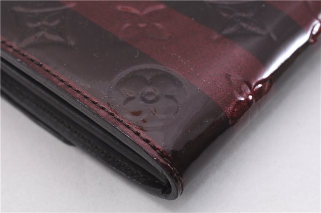 Auth Louis Vuitton Vernis Rayures Portefeuille Sarah Wallet Wine Red Box 0965F