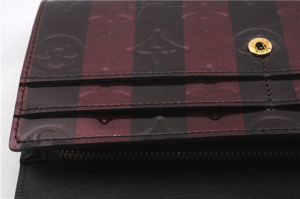 Auth Louis Vuitton Vernis Rayures Portefeuille Sarah Wallet Wine Red Box 0965F