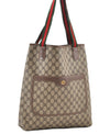 Authentic GUCCI Web Sherry Line Shoulder Tote Bag GG PVC Leather Brown 0965G