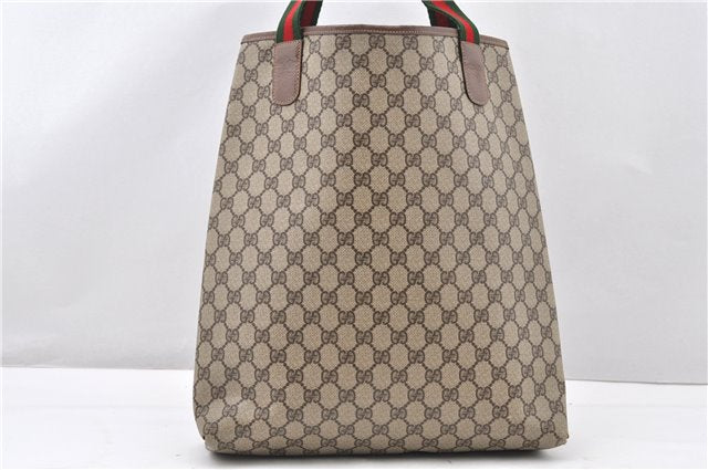 Authentic GUCCI Web Sherry Line Shoulder Tote Bag GG PVC Leather Brown 0965G