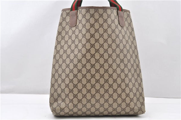 Authentic GUCCI Web Sherry Line Shoulder Tote Bag GG PVC Leather Brown 0965G