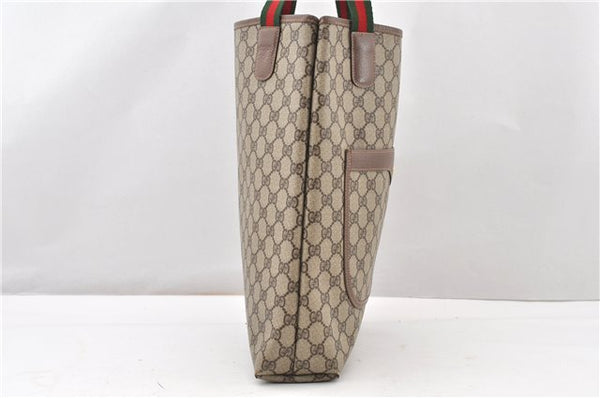 Authentic GUCCI Web Sherry Line Shoulder Tote Bag GG PVC Leather Brown 0965G