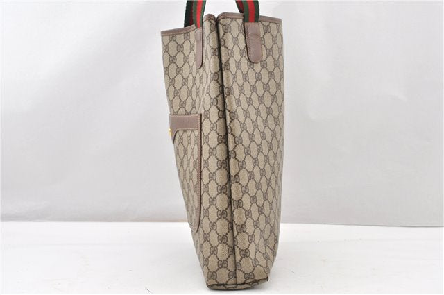 Authentic GUCCI Web Sherry Line Shoulder Tote Bag GG PVC Leather Brown 0965G