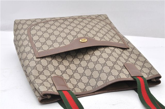 Authentic GUCCI Web Sherry Line Shoulder Tote Bag GG PVC Leather Brown 0965G