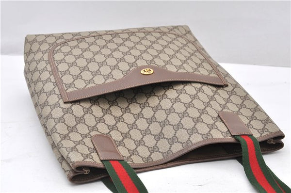 Authentic GUCCI Web Sherry Line Shoulder Tote Bag GG PVC Leather Brown 0965G