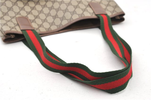 Authentic GUCCI Web Sherry Line Shoulder Tote Bag GG PVC Leather Brown 0965G