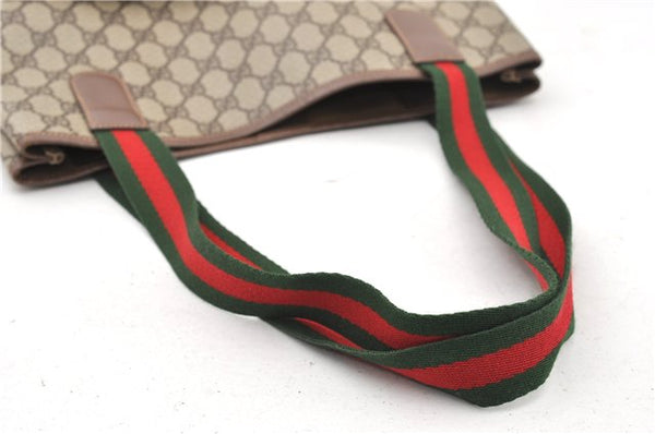 Authentic GUCCI Web Sherry Line Shoulder Tote Bag GG PVC Leather Brown 0965G