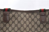 Authentic GUCCI Web Sherry Line Shoulder Tote Bag GG PVC Leather Brown 0965G
