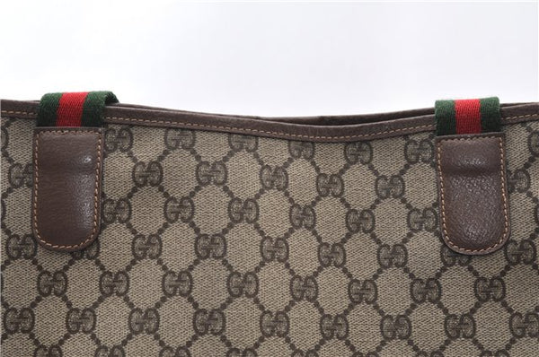 Authentic GUCCI Web Sherry Line Shoulder Tote Bag GG PVC Leather Brown 0965G