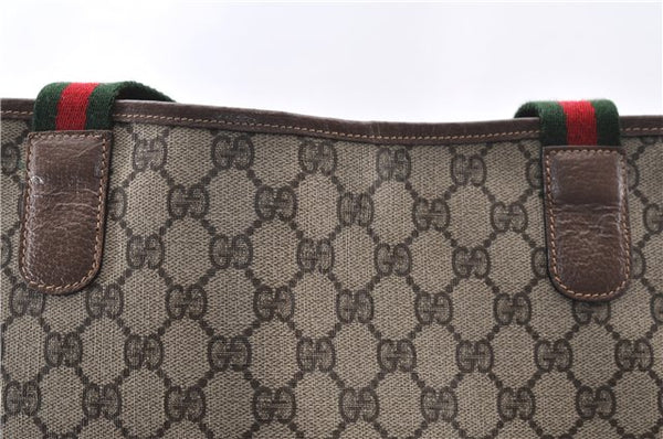 Authentic GUCCI Web Sherry Line Shoulder Tote Bag GG PVC Leather Brown 0965G