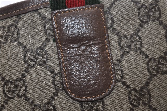 Authentic GUCCI Web Sherry Line Shoulder Tote Bag GG PVC Leather Brown 0965G