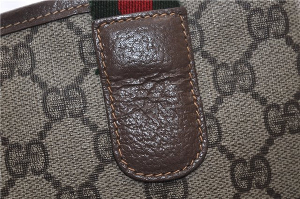 Authentic GUCCI Web Sherry Line Shoulder Tote Bag GG PVC Leather Brown 0965G