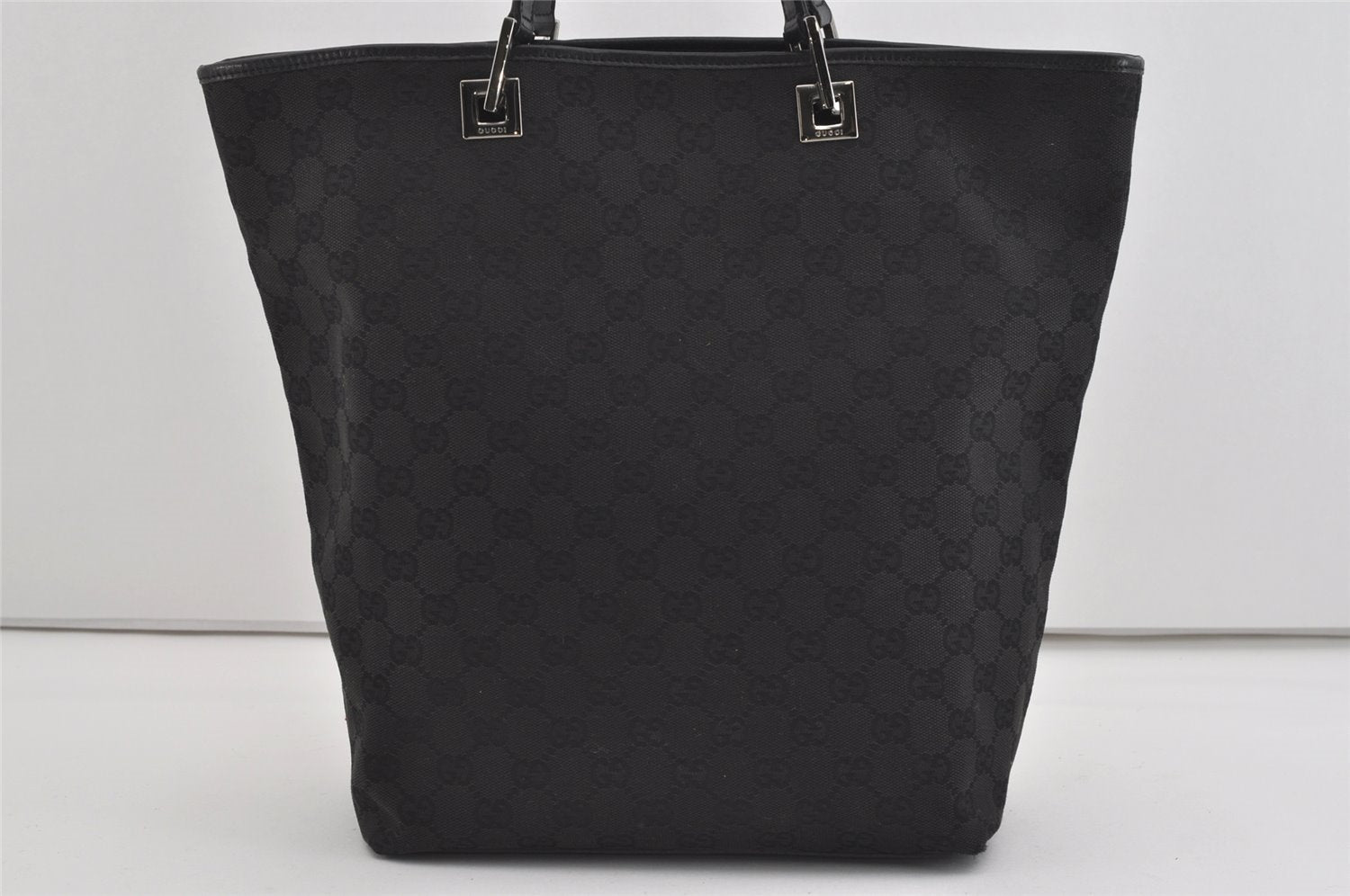 Authentic GUCCI Vintage Shoulder Tote Bag GG Canvas Leather 31243 Black 0965I