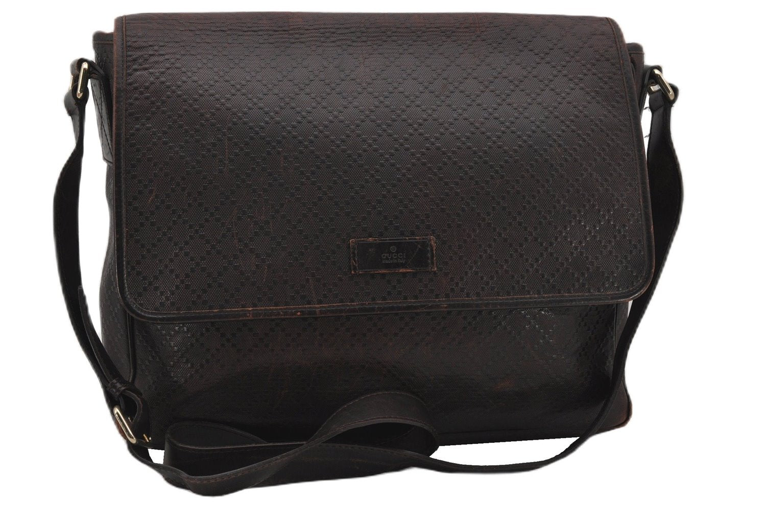 Authentic GUCCI Diamante Shoulder Cross Body Bag PVC Leather 223665 Brown 0968G