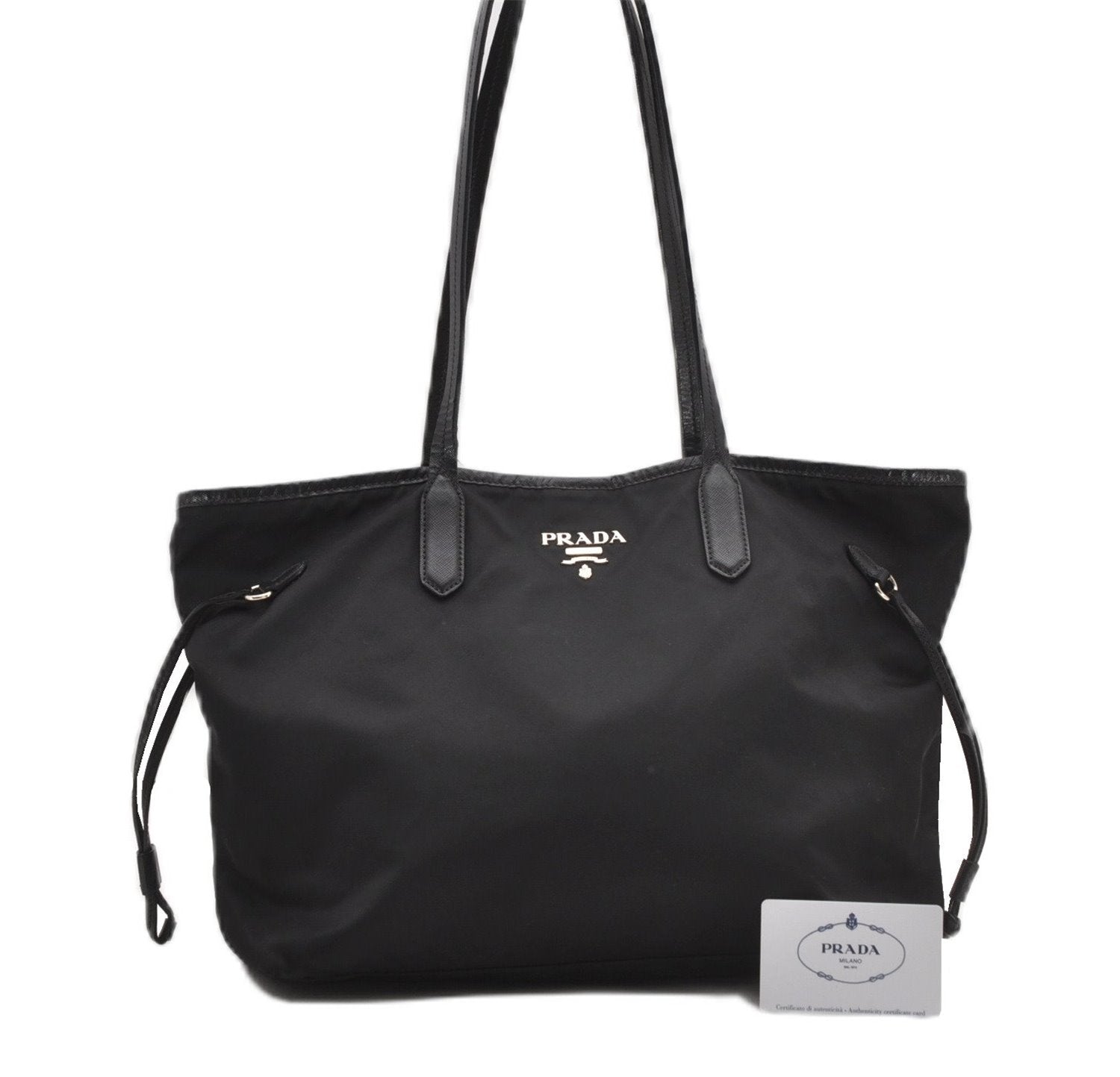 Authentic PRADA TESSUTO SAFFIANO Nylon Leather Tote Bag BR3924 Black 0970G