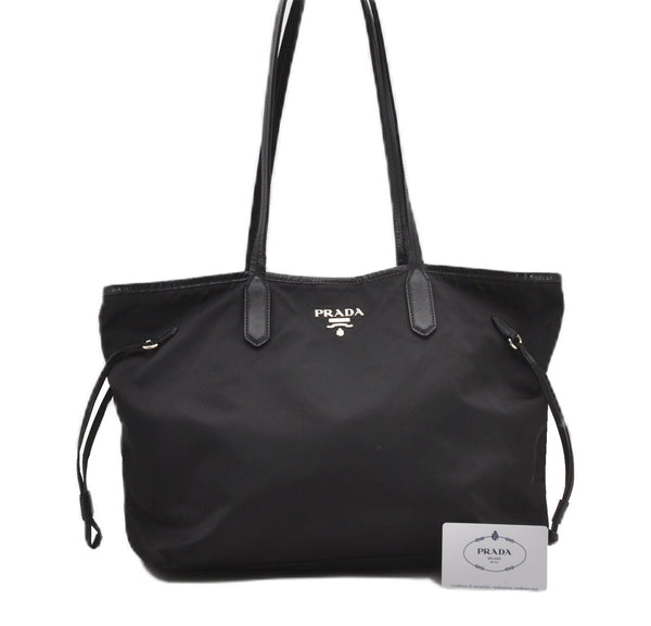 Authentic PRADA TESSUTO SAFFIANO Nylon Leather Tote Bag BR3924 Black 0970G