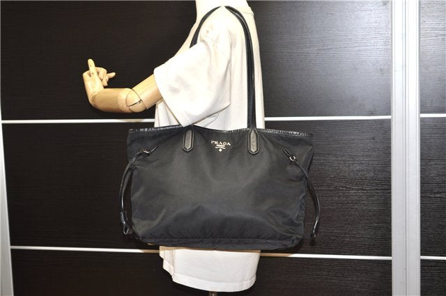 Authentic PRADA TESSUTO SAFFIANO Nylon Leather Tote Bag BR3924 Black 0970G