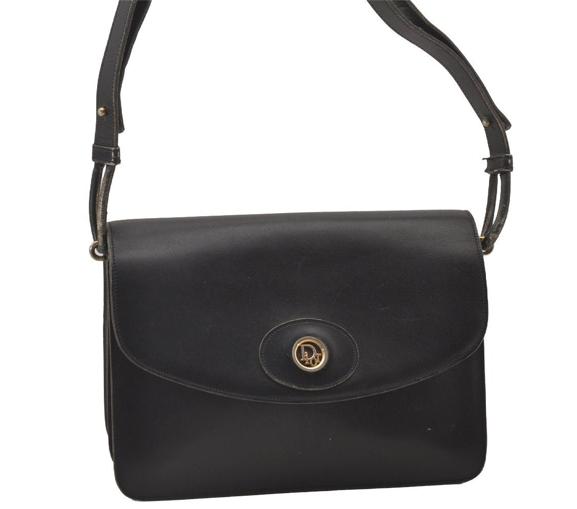 Authentic Christian Dior Shoulder Cross Body Bag Purse Leather Black CD 0970I