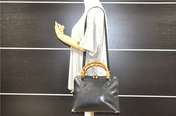 Authentic GUCCI Bamboo 2way Shoulder Hand Bag Leather 0000289 Black Junk 0973G