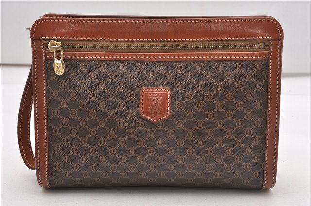 Authentic CELINE Macadam Blason Pattern Clutch Hand Bag PVC Leather Brown 0976G