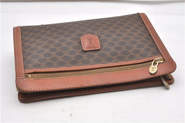 Authentic CELINE Macadam Blason Pattern Clutch Hand Bag PVC Leather Brown 0976G