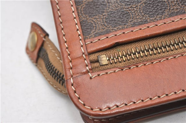 Authentic CELINE Macadam Blason Pattern Clutch Hand Bag PVC Leather Brown 0976G