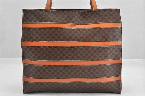 Authentic CELINE Macadam Blason Shoulder Tote Bag PVC Leather Brown 0977G