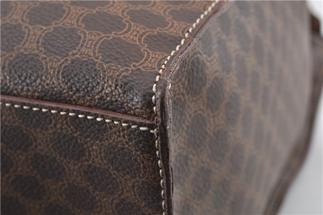Authentic CELINE Macadam Blason Shoulder Tote Bag PVC Leather Brown 0977G