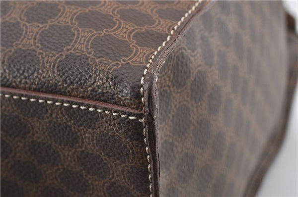 Authentic CELINE Macadam Blason Shoulder Tote Bag PVC Leather Brown 0977G