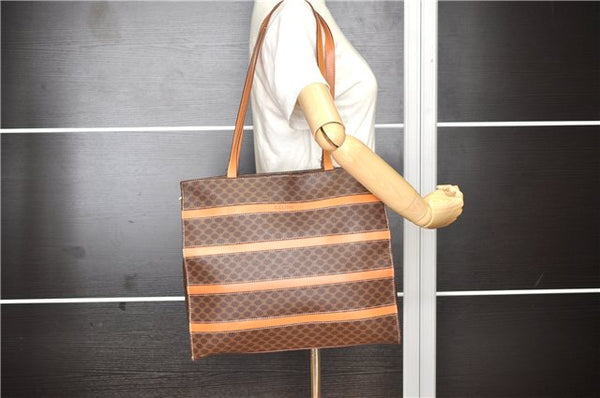 Authentic CELINE Macadam Blason Shoulder Tote Bag PVC Leather Brown 0977G