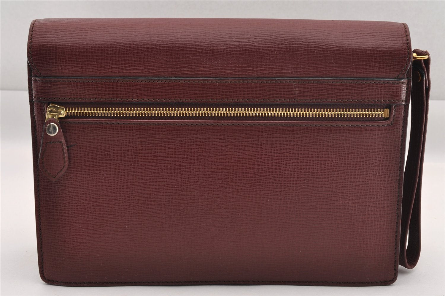 Authentic Burberrys Vintage Leather Clutch Hand Bag Purse Bordeaux Red 0977I