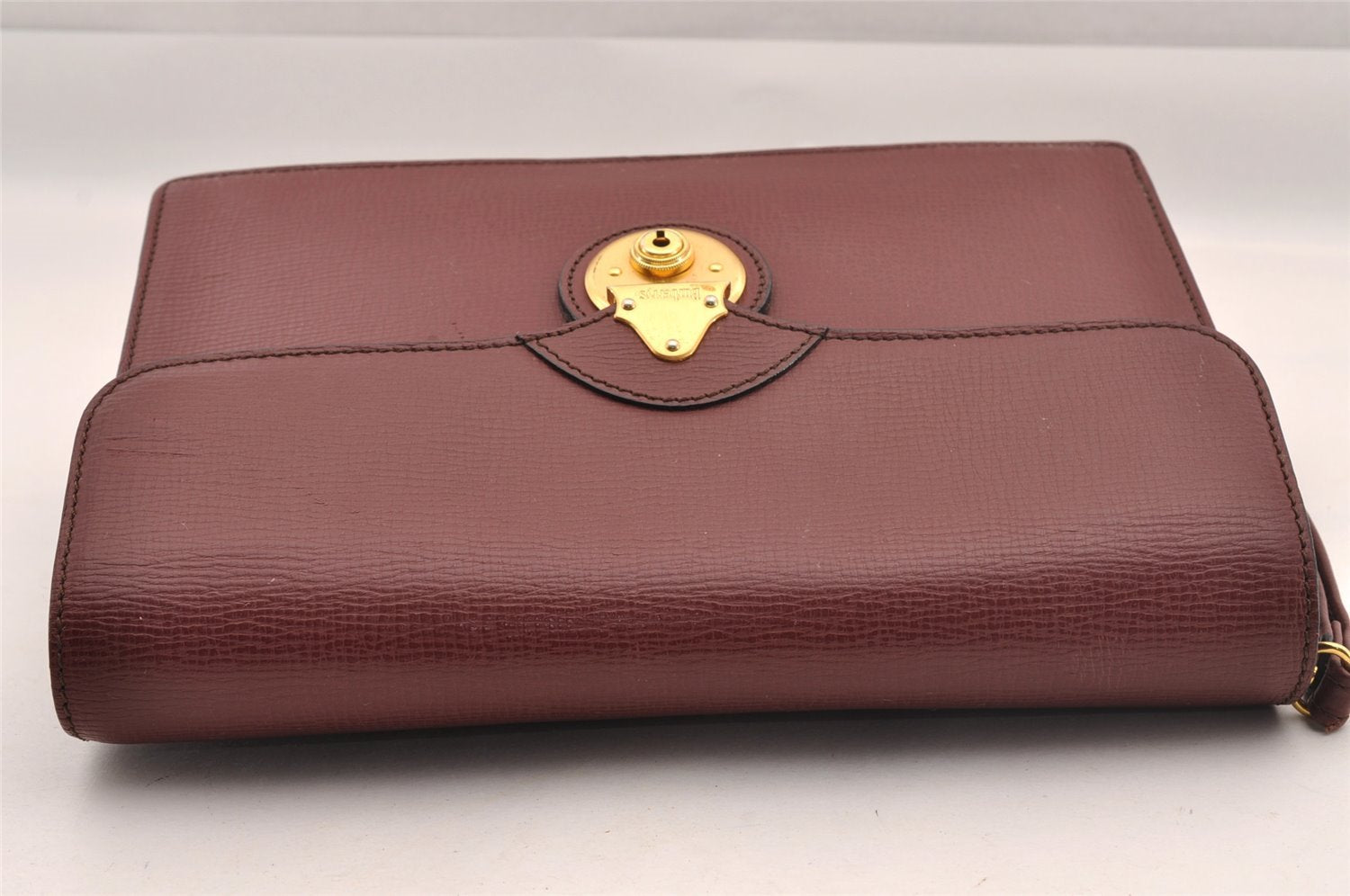 Authentic Burberrys Vintage Leather Clutch Hand Bag Purse Bordeaux Red 0977I