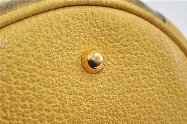 Authentic GUCCI Vintage Bamboo 2Way Shoulder Bag Suede Leather Yellow 0978D