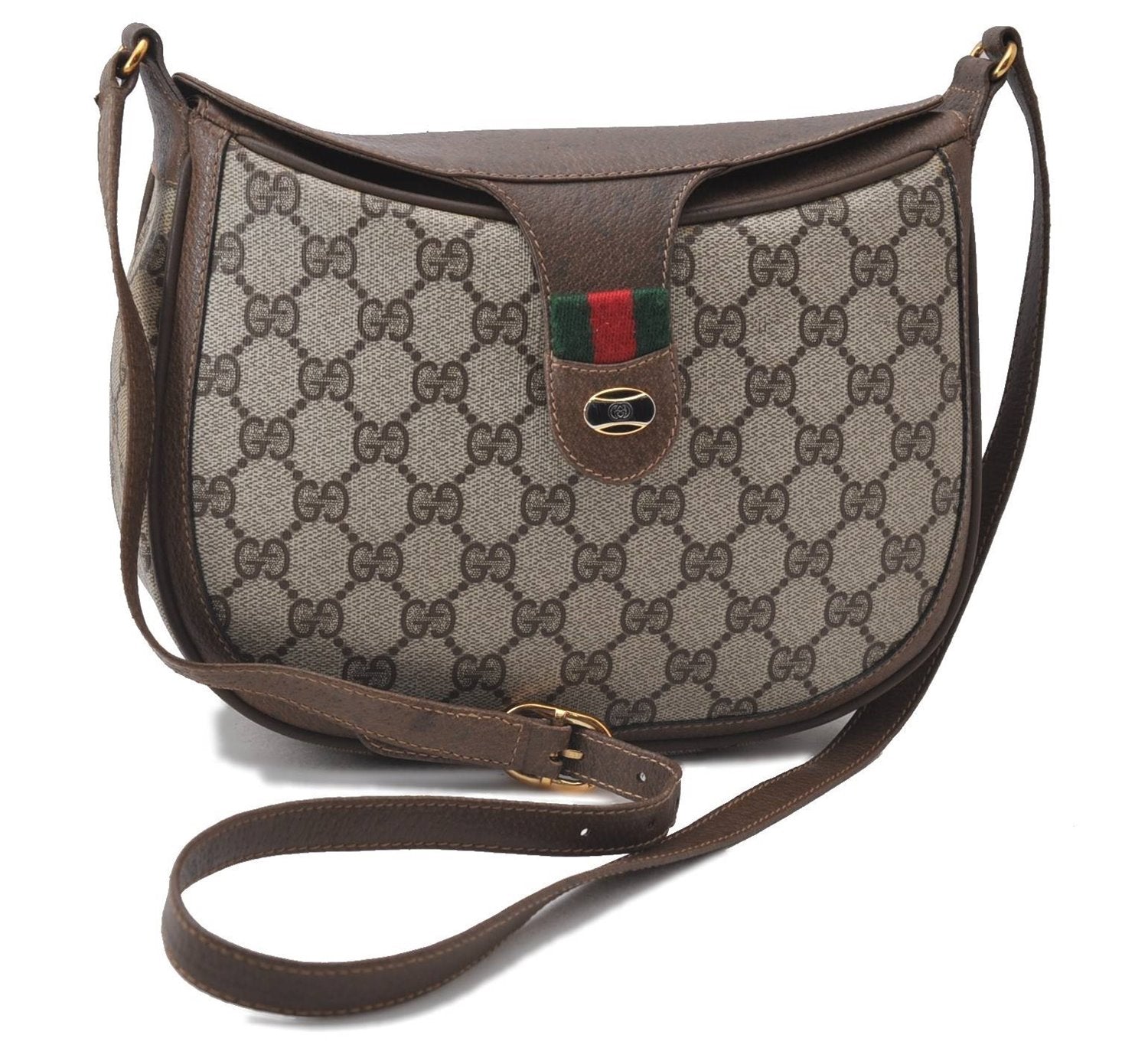 Auth GUCCI Web Sherry Line Shoulder Cross Body Bag GG PVC Leather Brown 0979D