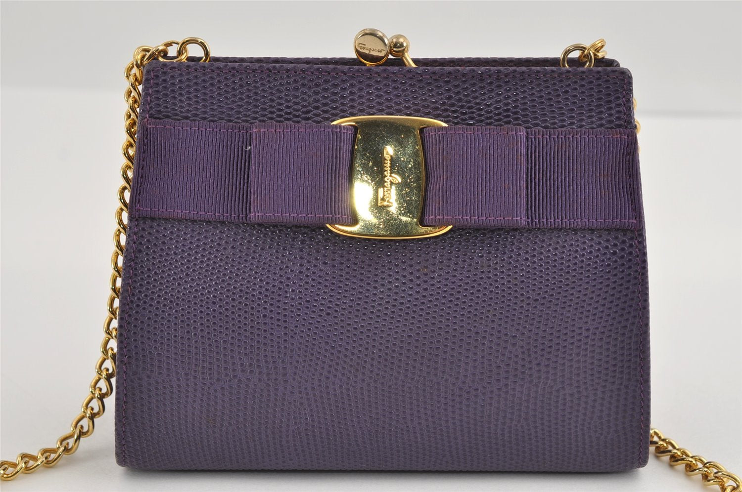 Authentic Salvatore Ferragamo Vara Shoulder Cross Body Bag Leather Purple 0979I