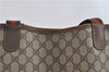 Authentic GUCCI Web Sherry Line Shoulder Tote Bag GG PVC Leather Brown 0980D