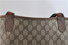 Authentic GUCCI Web Sherry Line Shoulder Tote Bag GG PVC Leather Brown 0980D