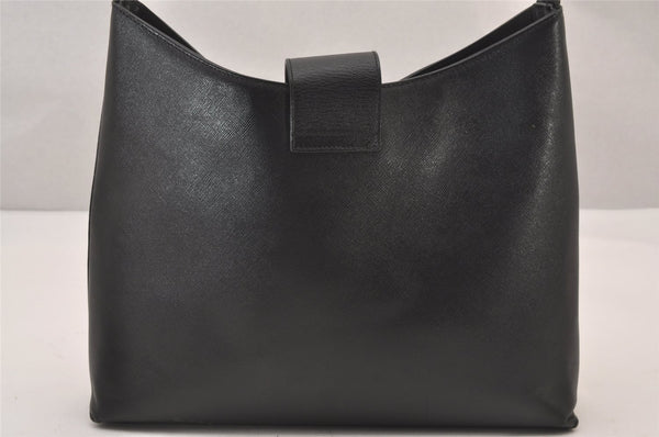 Authentic Salvatore Ferragamo Gancini Vintage Leather Shoulder Bag Black 0981I