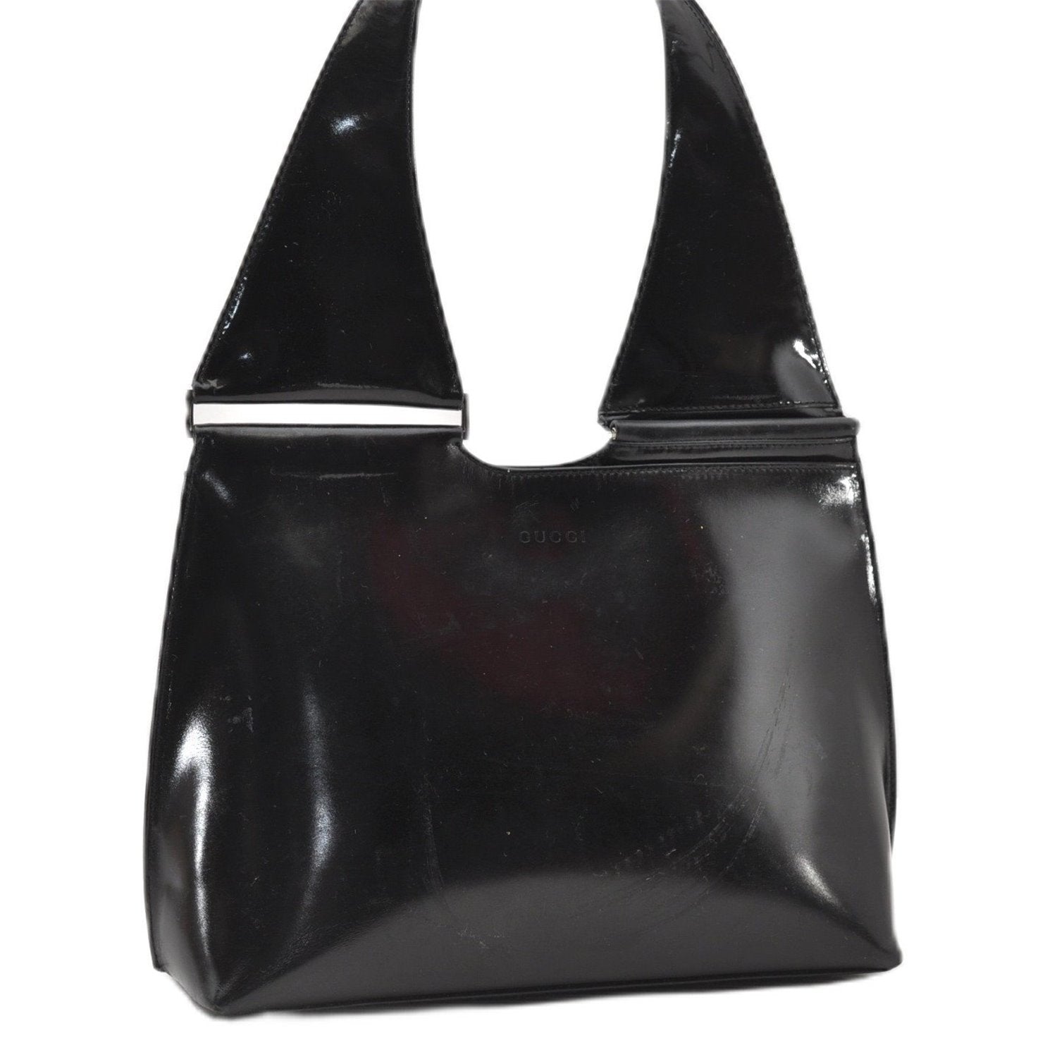 Authentic GUCCI Vintage Shoulder Hand Bag Purse Enamel Black 0982G