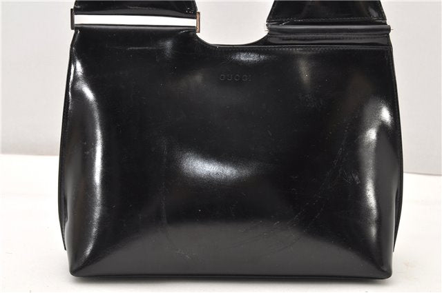 Authentic GUCCI Vintage Shoulder Hand Bag Purse Enamel Black 0982G
