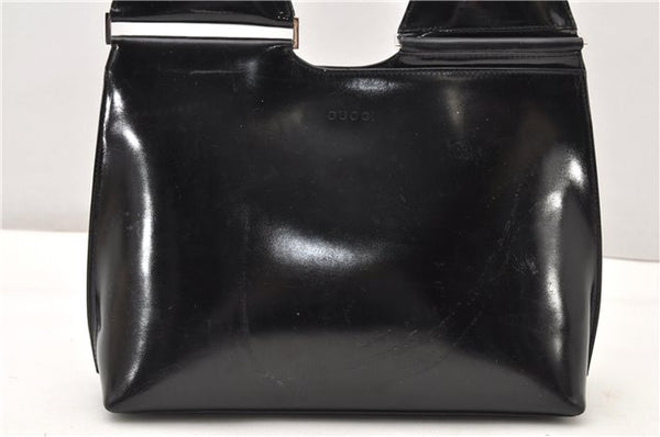 Authentic GUCCI Vintage Shoulder Hand Bag Purse Enamel Black 0982G