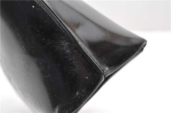 Authentic GUCCI Vintage Shoulder Hand Bag Purse Enamel Black 0982G