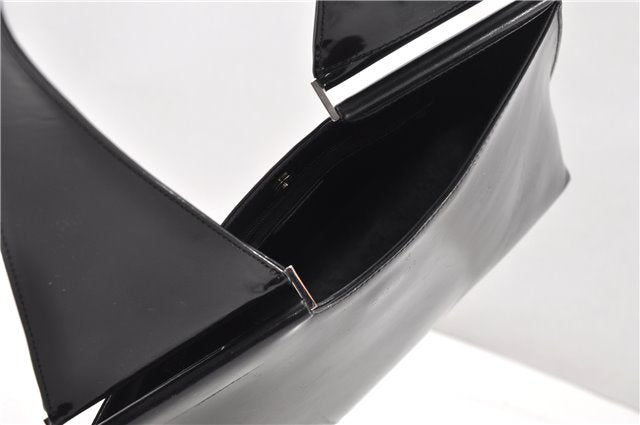 Authentic GUCCI Vintage Shoulder Hand Bag Purse Enamel Black 0982G